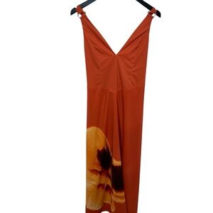 Abercrombie & Fitch Rust Orange V-Neck Maxi Dress with Floral Detail
